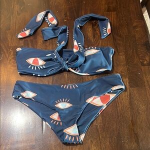 Womens Swimwear Set with Eye Pattern - Blue